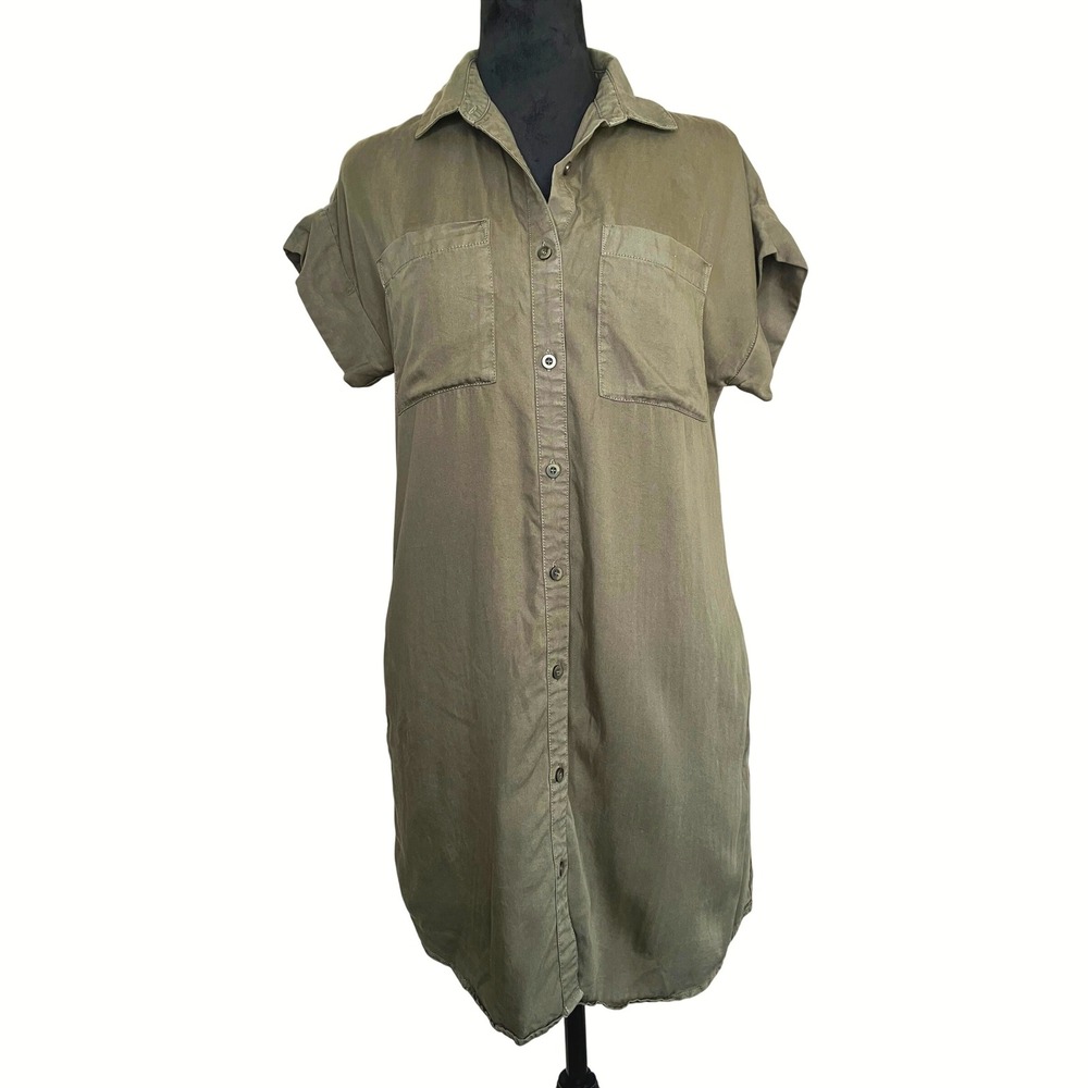 Velvet Heart‎ Short Sleeve Button Front Tencel Shirt Dress Sage Green XSmall